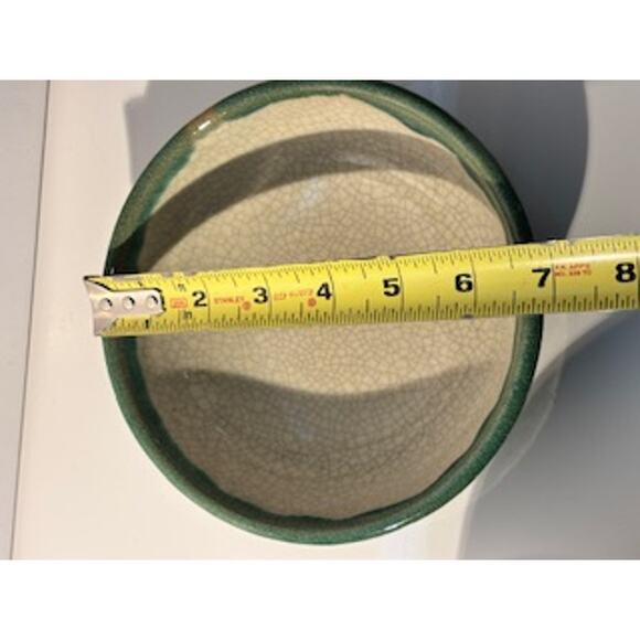 Pier 1 Crackle Collection Distressed Coupe Cereal Bowl Pottery Green Tan 6.75" - Picture 11 of 12